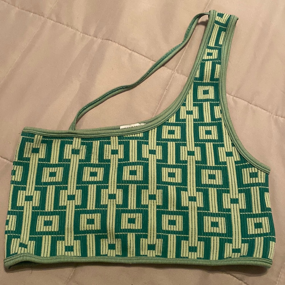 Green Zara one shoulder crop top